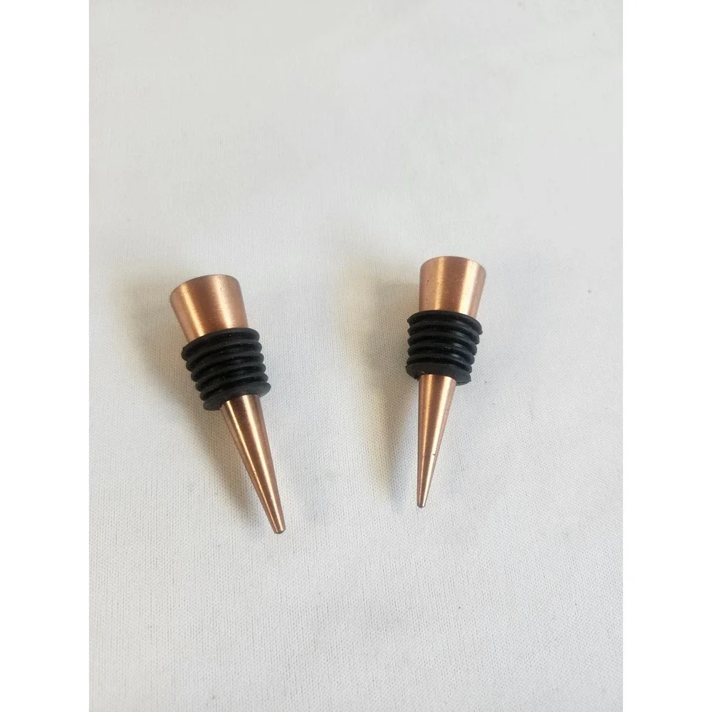 Set of 2 Copper Tone Metal Wine Bottle Stoppers‎ Minimalist Cone Barware Rose